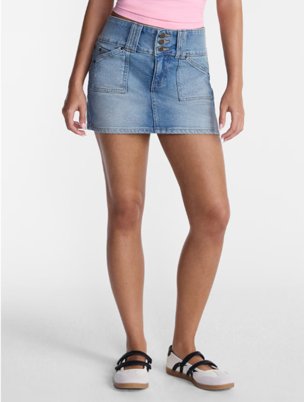 No Boundaries Denim Mini Skort Size 12 L Medium Tint Wash Three Button JeanSkirt